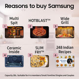 Samsung 28L Multi Spit, Convection Microwave Oven (MC28A6035QS/TL, Silver, Various Cooking Modes, Eco Mode, Hotblast, Crusty Plate, Wire Rack, Slim Fry, Ceramic Enamel Cavity)