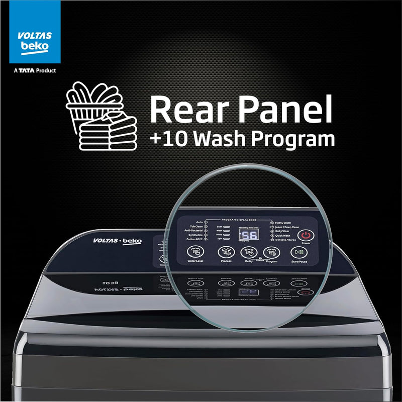 Voltas Beko, A Tata Product 10 Kg 5 Star Fully-Automatic Top Loading Washing Machine (WTL1006UEAH/OBS3060, Dark Grey, Inbuilt Heater)