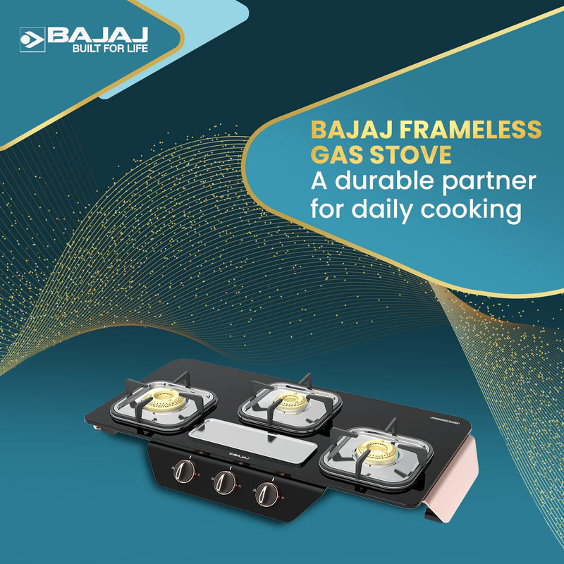 BAJAJ GF8 Frameless with 1 Jumbo Glass C Manual Gas Stove  (3 Burners)