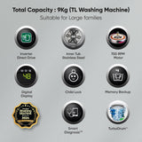 LG 9 Kg 5 Star Inverter Fully-Automatic Top Load Washing Machine (THD09NPF, Middle Free Silver, AIDD Technology)