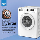 Voltas Beko, A Tata Product 7 Kg 5 Star Inverter, Quick 14-Min Wash Fully Automatic Front Load Washing Machine (WFL7012B7JVBKA/WXV, White, Inbuilt Heater/Hygiene Steam/Digital Display)