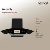 Beyond Appliances Asteria 90cm BLDC Auto Clean Kitchen Chimney | 1408 CMH Suction | Filterless | Curved Glass | Smart Screen & Speakers | Touch Control | Black(BASE-CA90-IF-001)