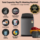 LG 9 kg ï¿½5 Star, AI Direct Drive Technology, 6 Motion Direct Drive, Steam Fully Automatic Top Load Washing Machine with In-built Heater Black, Grey