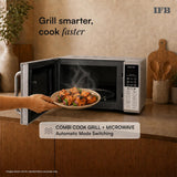 IFB 20L Grill Microwave Oven with 61 Standard Cook Menus (20PG4S, Silver, Multi-Stage Cooking, Steam Clean, Weight Defrost, Child Safety Lock, Micro + Grill Combi-cook)