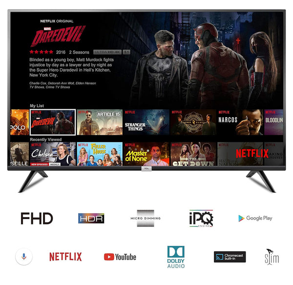 TCL 107.86 cm (43 inches) Full HD LED Certified Android Smart TV P30 43P30FS (Black)