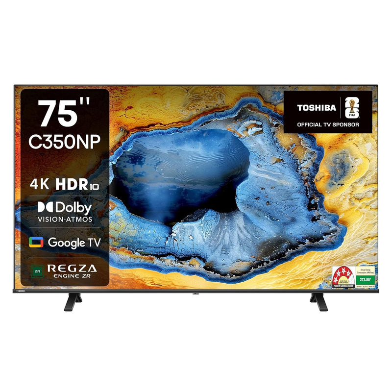 TOSHIBA 189 cm (75 inches) C350NP Series 4K Ultra HD Smart LED Google TV 75C350NP (Black) UHD Display 3840 x 2160 |3 HDMI and 2 USB ports |Sound Output: 36 Watt, Dolby Vision& Dolb