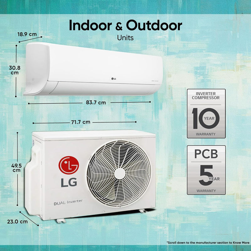 LG 1 Ton 4 Star DUAL Inverter Split AC TS-Q13JNYE, White)