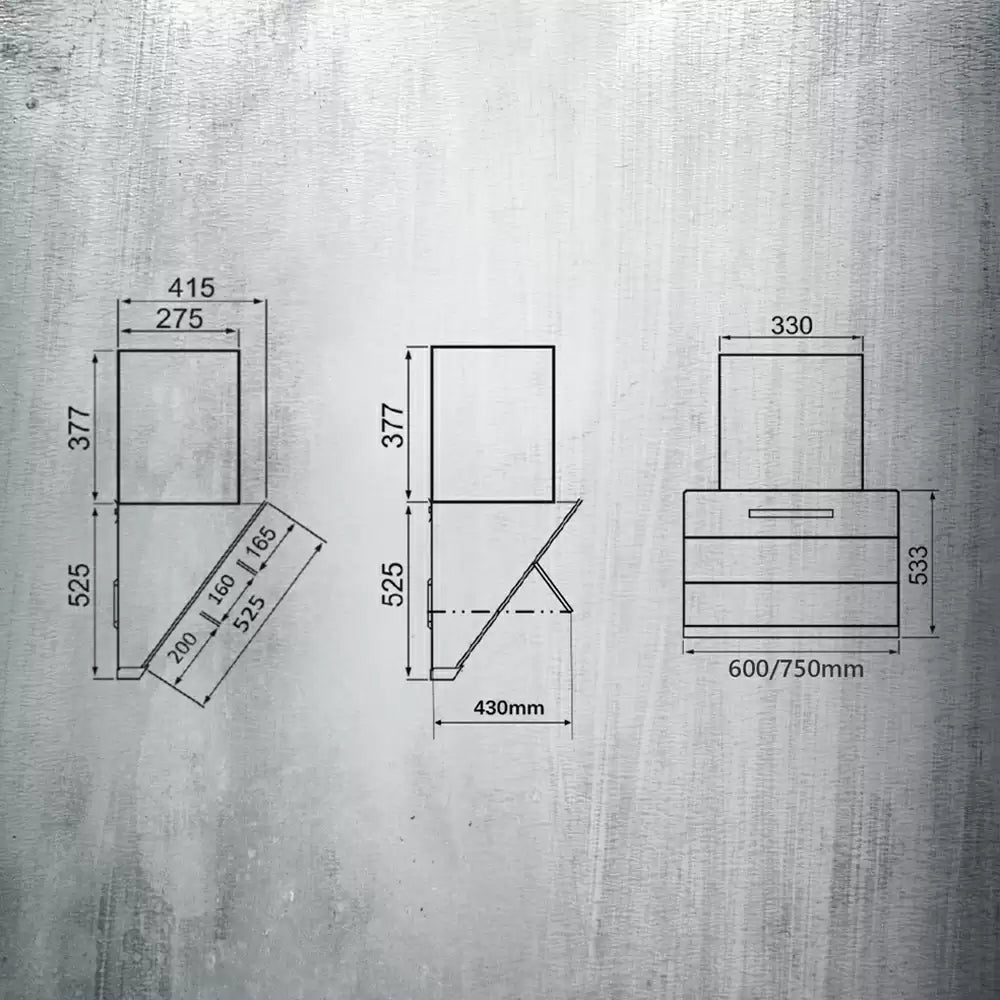 Kaff ALBURY DC 75 cm Dry Heat Auto Clean Technology Filterless Wall Mounted Kitchen Chimney Suction Capacity 1280h  Black