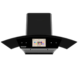 Beyond Appliances Asteria 90cm BLDC Auto Clean Kitchen Chimney | 1408 CMH Suction | Filterless | Curved Glass | Smart Screen & Speakers | Touch Control | Black(BASE-CA90-IF-001)