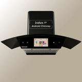 Beyond Appliances Asteria 90cm BLDC Auto Clean Kitchen Chimney | 1408 CMH Suction | Filterless | Curved Glass | Smart Screen & Speakers | Touch Control | Black(BASE-CA90-IF-001)