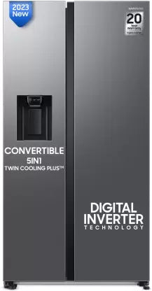 Samsung 633 L, 3 Star, Frost Free, Side By Side Refrigerator (RS78CG8543S9HL, Silver, Refined Inox)