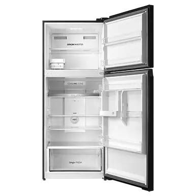 Toshiba Refrigerator, 411 L, 2 Star, Air Fall Cooling, Black Glass, GR-RT559WE-PGI(22)