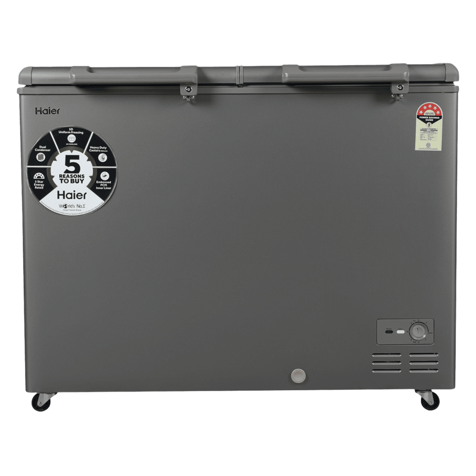 Haier Titanium 345 Litres 5 Star Double Door Deep Freezer with Stabilizer Free Operation (HFC-345DME5, Grey)