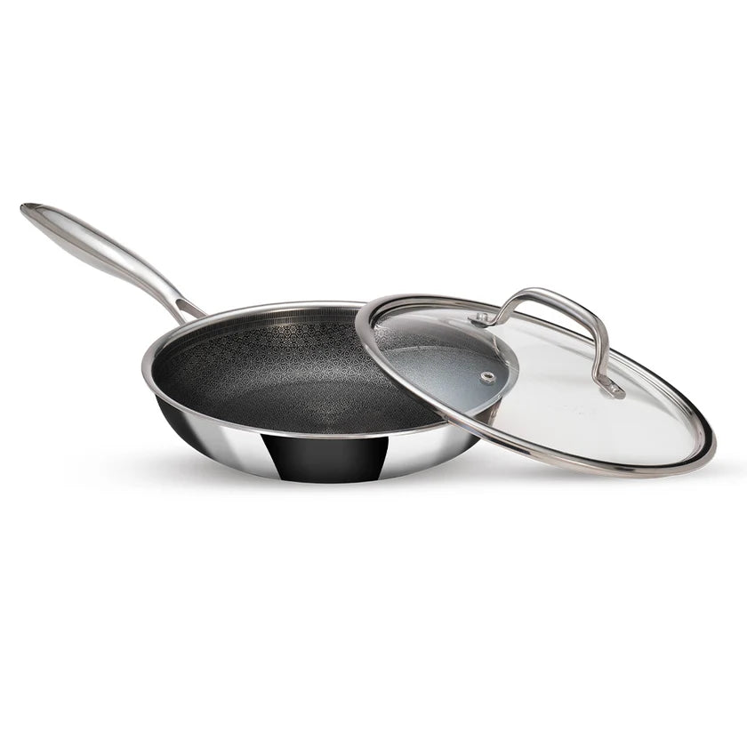 Arttdinox Stellar Stainless Steel Triply Frypan with Lid 26cm | Non-Stick Frying Pan with Etched PTFE Coating | Induction & Gas Compatible by Jindal Stainless