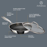 Arttdinox Stellar Stainless Steel Triply Frypan with Lid 26cm | Non-Stick Frying Pan with Etched PTFE Coating | Induction & Gas Compatible by Jindal Stainless