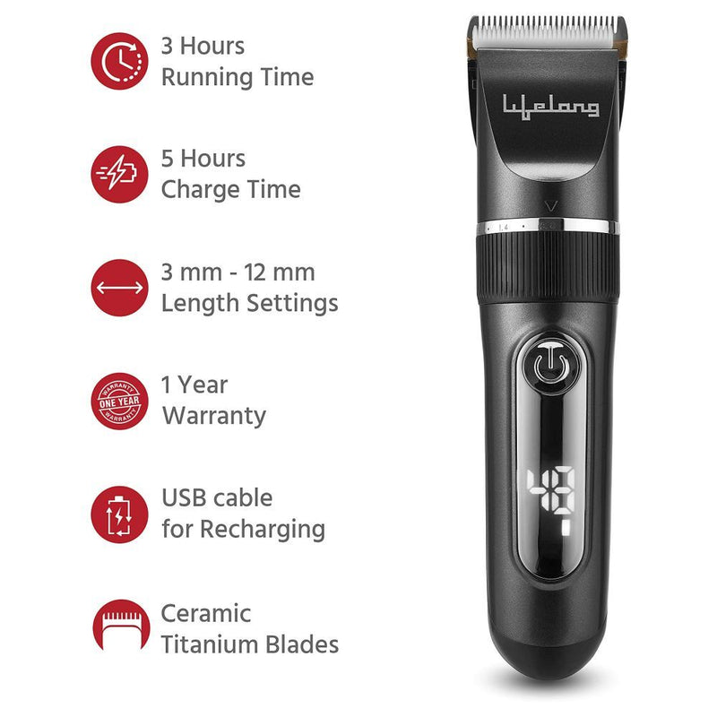 Lifelong Hair & Beard Trimmer LLPCM17 With 3hr Runtime,6 Combs (3mm - 12mm) & Digital Display (Grey)