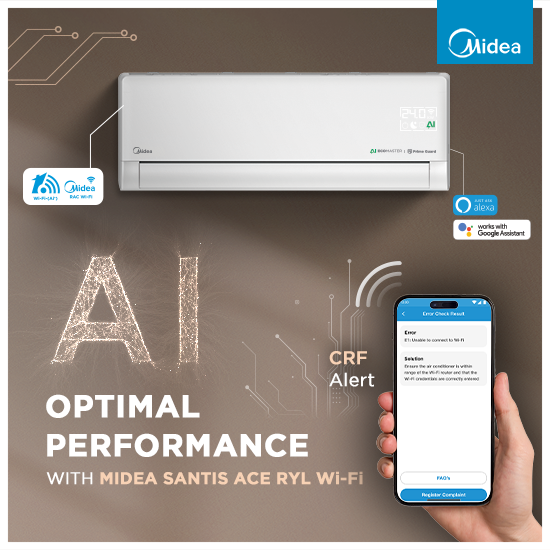Midea Carrier 1.5 Ton 5 Star Wi-Fi AI Inverter Split AC (Copper, Convertible 6-in-1 with Smart Wi-Fi,Santis ACE RYL Wi-Fi -MAI19SA5R36W0, White)
