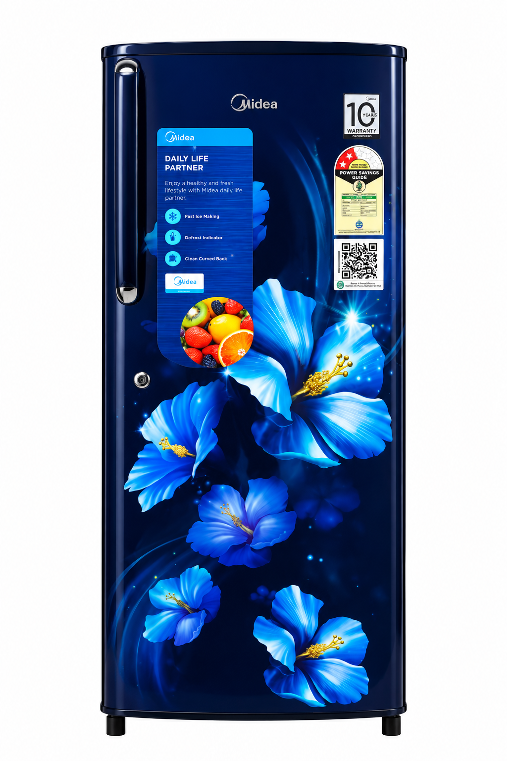 Midea 215 L 2 Star Direct Cool Refrigerator (MRD215D3HPDB, Blue, Big Flower)