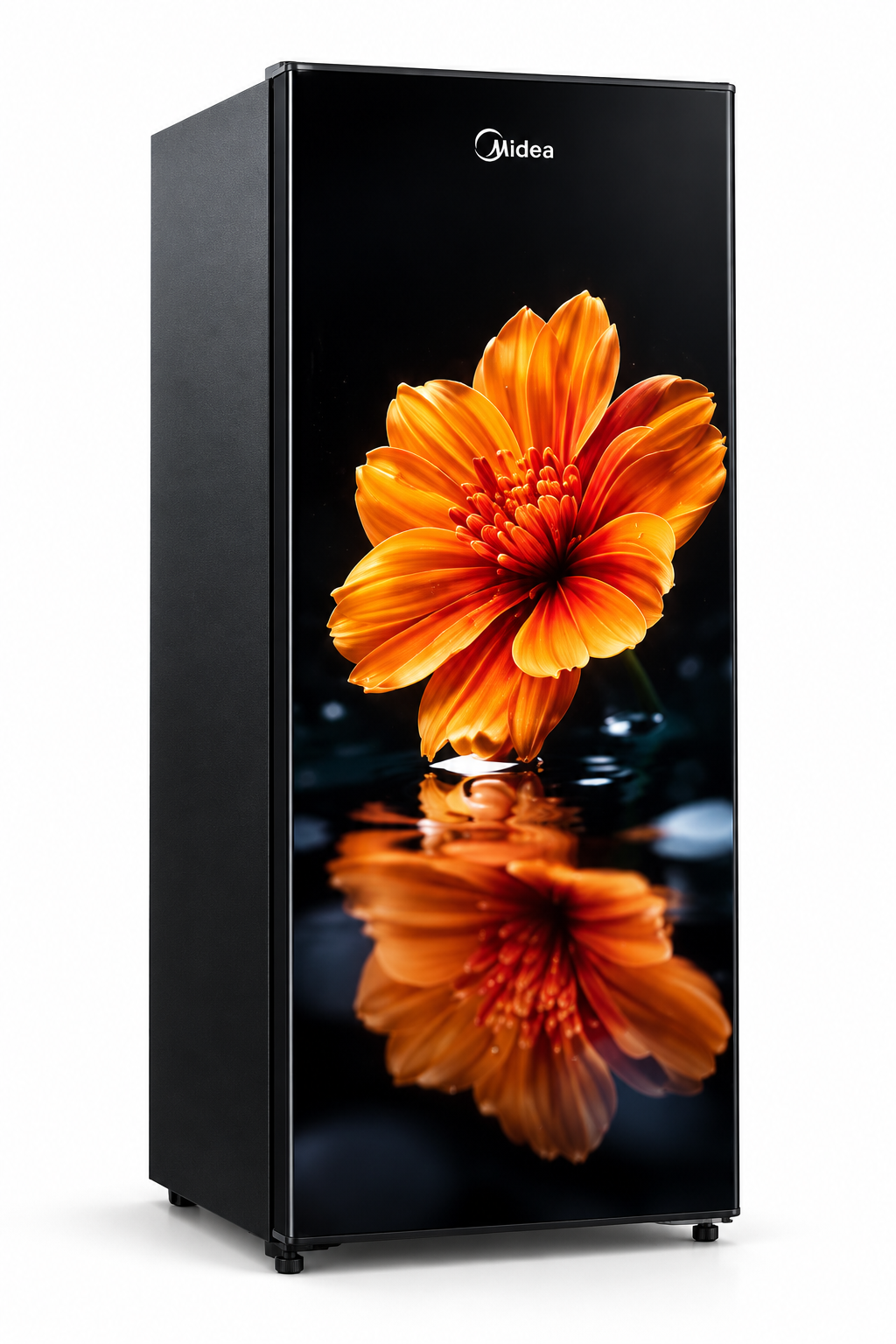 Midea 190 L, Direct Cool Refrigerator, 1 Star, Black Glass Door, Orange Cosmos