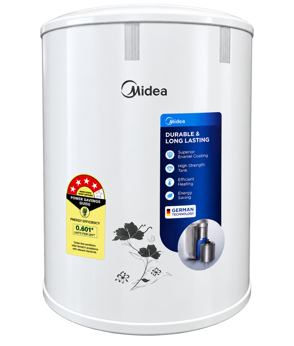Midea Water Heater, 25L Cylindrical, MWHSA255XKO | Whirlflow Technology | Titanium Enamel Glassline Tank | Magnesium Anode | IPX4 waterproof rating | 9-minute faster heating | Brand Warranty: 2 Years Comprehensive + 4 Years on Element + 10 Years on Tank