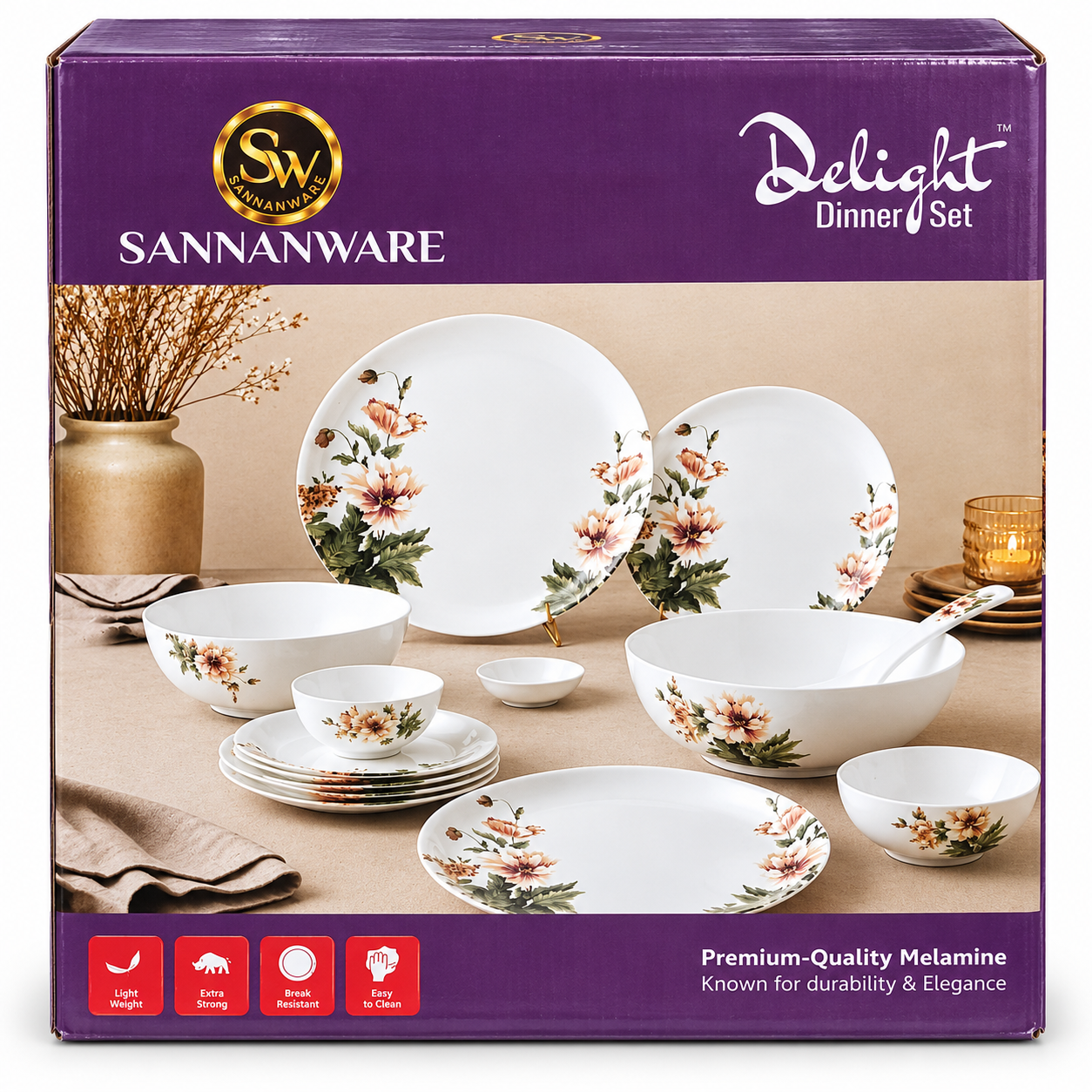 Sannanware Delight Melamine Dinner Set (34Pieces)