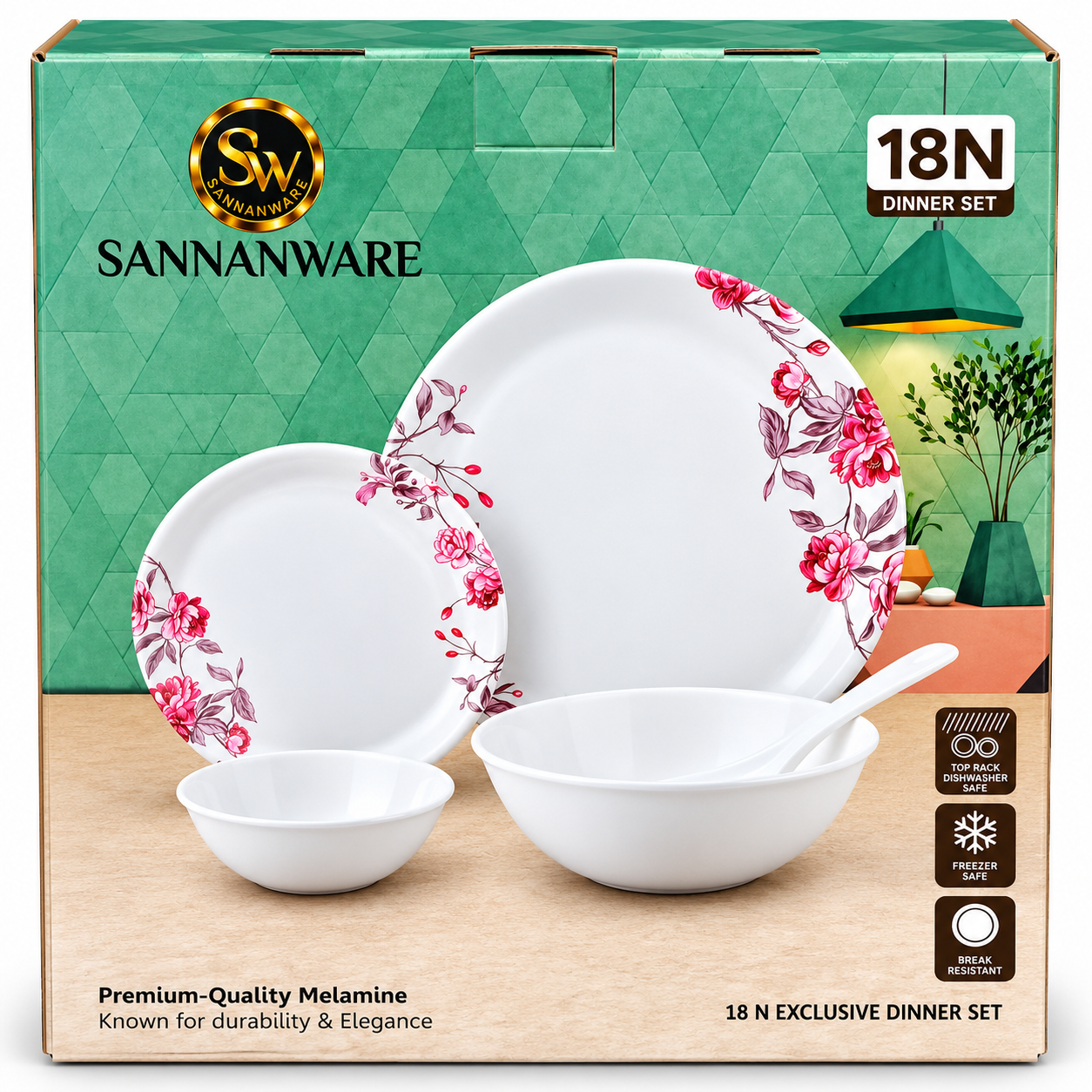 Sannanware Dine Smart Melamine Dinner Set (18Pieces)