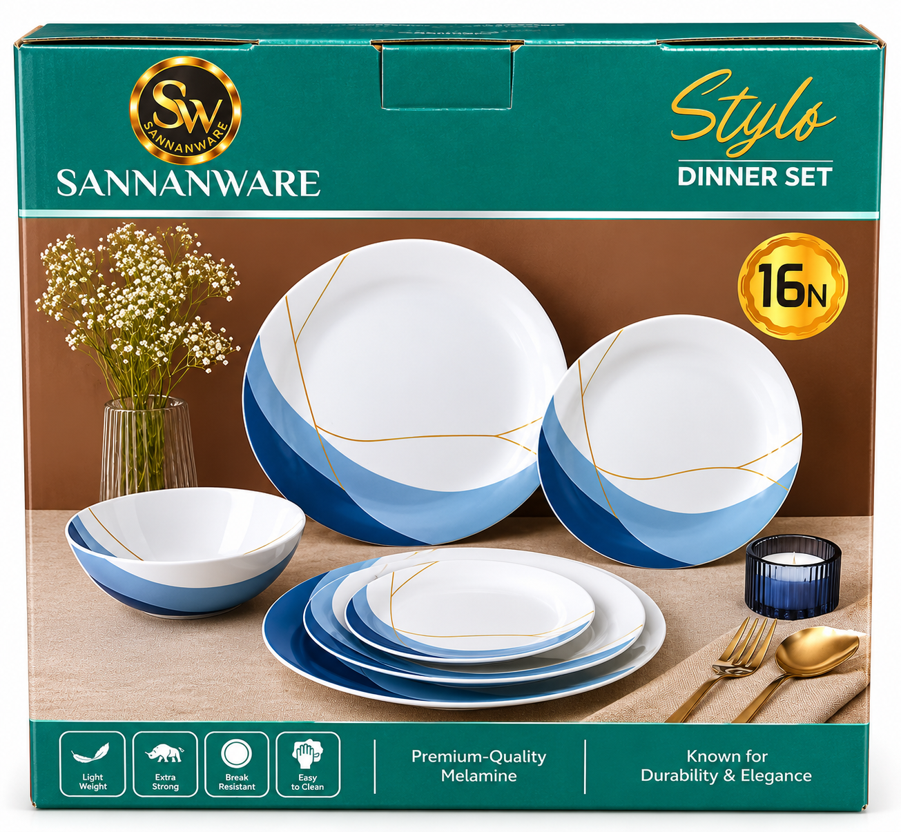 Sannanware Dine Smart Melamine Dinner Set (16Pieces)