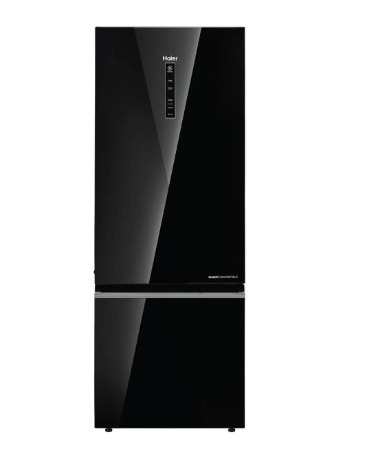 Haier 325L 2 Star Frost Free Bottom Mount Refrigerator|Premium Black Glass|Convertible 14-in-1|Jhukna Mat-Bottom Freezer|Digital Display|Triple Inverter|Twist Ice Maker (HRB-3752PKGA-P, Black Glass)