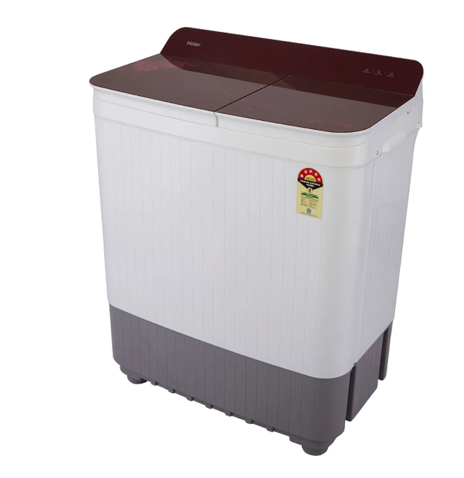 Haier 8 kg 5 Star Semi Automatic Washing Machine with Anti Bacterial Vortex Pulsator (178, HTW80-178, Burgundy with Flower)