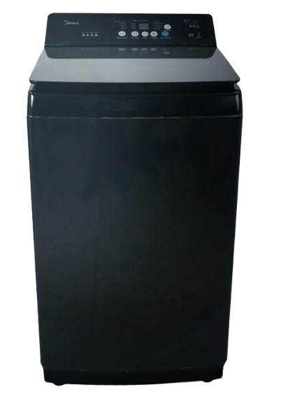 Midea 8.0 KG PCM Body, Glass Lid (Soft Close), Rear Panel, In Built Heater,Jet Black,10 Programs,MWMTL080RP1GHJB