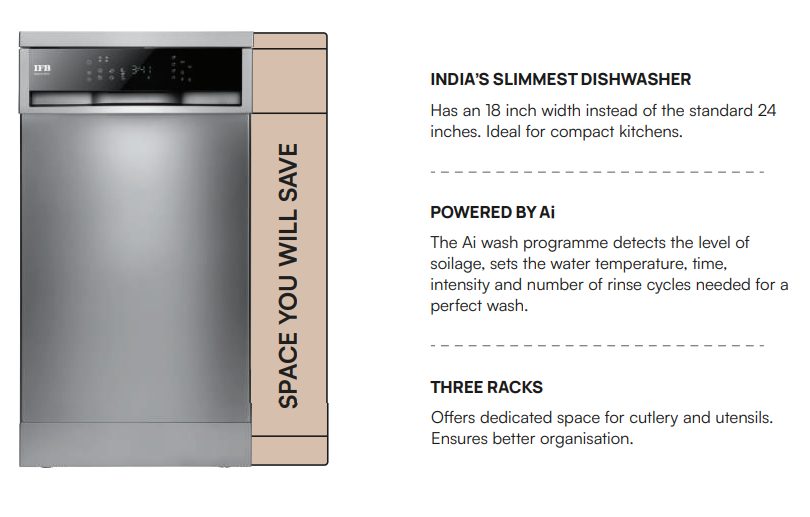 IFB Neptune SX10 10 Place Settings Dishwasher | 1900W | 220–240V | 49.4 cm Wide | Imported Dishwasher | Turkey Made