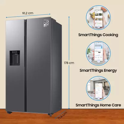 Samsung 633 L, 3 Star, Frost Free, Side By Side Refrigerator (RS78CG8543S9HL, Silver, Refined Inox)