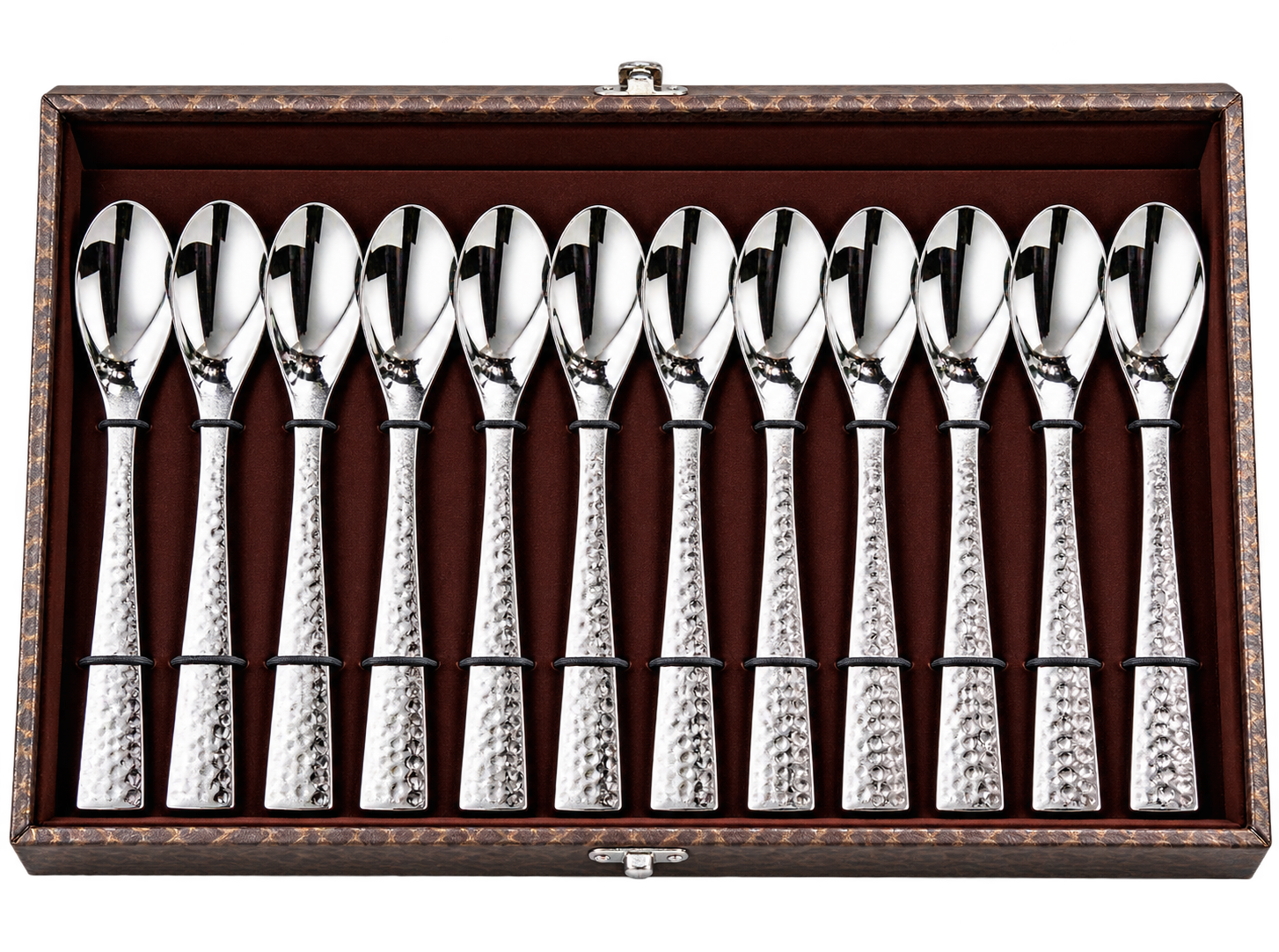 FnS Illumina 24 Pieces Stainless Steel Cutlery Set with Leatherette Gift Box | 6 Pieces Each Dinner Spoons, Dinner Forks, Tea Spoons & Butter Knives | Round Handle Flatware Set