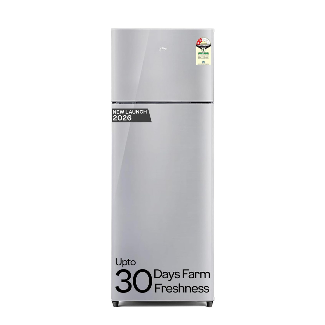 Godrej 223L 2 Star| New Launch| AI Powered| 30 days Farm Freshness| 360° Cooling| Inverter Frost Free Double Door Refrigerator (RF EON 244BN RI ST GL, Steel Glow)