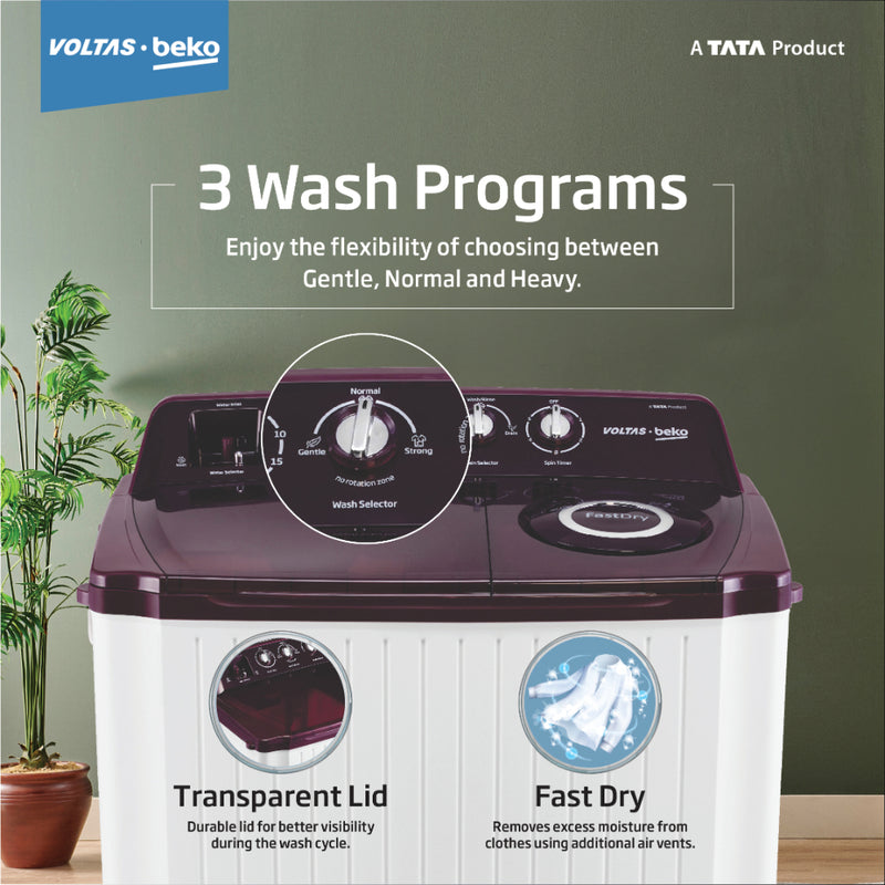 Voltas Beko 7.5 kg Semi Automatic Top Load Washing Machine, Burgundy, BRSSWH4PTR0