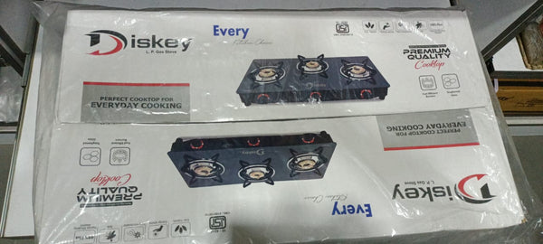 Diskey Glass Top  Gas Stove Mild Steel Body 3 Burner DREAM-3B-TG-8200