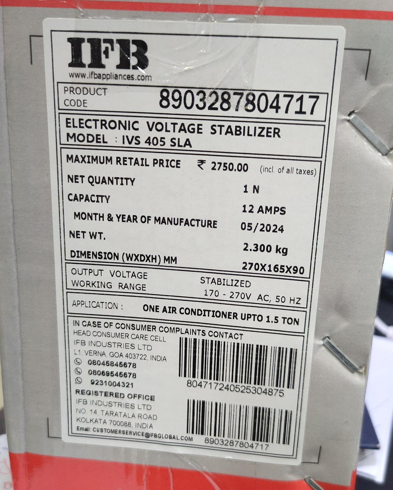 Buy IFB IVS 405 SLA AC Stabilizer 170 - 270 Volts ( Brand New Seal