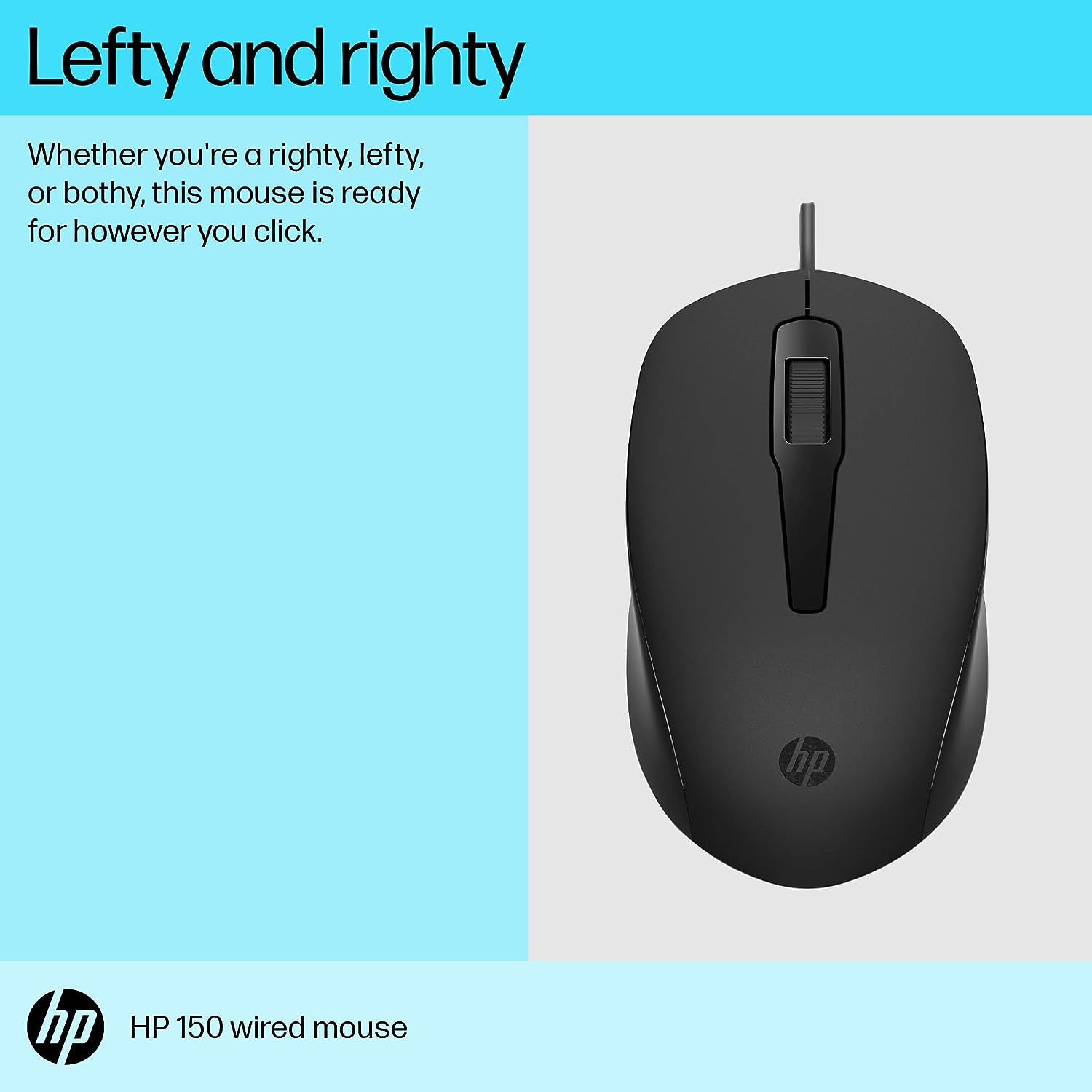 HP 150 Wired Mouse- Elegant Ergonomic Design, 1600 DPI Optical Tracking, USB Plug & Play / 3 Years Warranty (240J6AA), Black