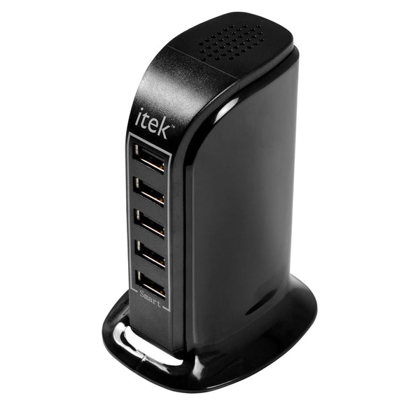 Itek WCH005 5 Port USB Desktop Wall Charging Multi Ports Rapid Adapter (Black)