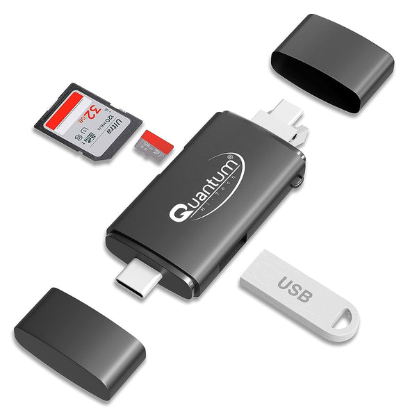 QUANTUM OTG Card Reader and Hub with Type-C, USB & Micro USB Ports | Portable Memory Card Reader Supports USB Drives, TF, SD, Micro SD Cards QHM6570