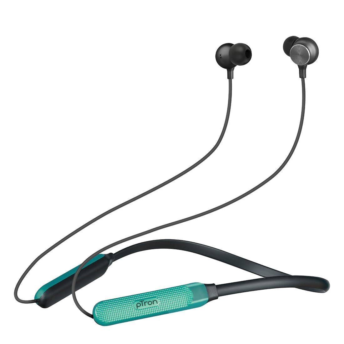 pTron InTunes Classic Bluetooth 5.2 Wireless in-Ear Headphones with Mic, 24H Playback, 13mm Driver, Fast Charging Type-C Neckband, Dual Pairing, Voice Assist & IPX4 Water Resistant (Jet Black/Green)