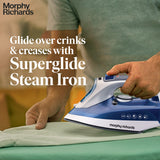 Morphy Richards Super Glide 2000 Watts Steam Iron With Steam Burst, Vertical And Horizontal Ironing, Ceramic Coated Soleplate, Blue | Brand New Seal Packed