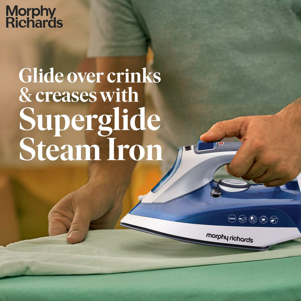 Morphy Richards Super Glide 2000 Watts Steam Iron With Steam Burst, Vertical And Horizontal Ironing, Ceramic Coated Soleplate, Blue | Brand New Seal Packed