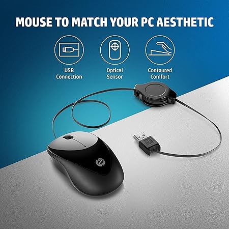 HP X1000 Wired USB Mouse with 3 Handy Buttons, Fast-Moving Scroll Wheel and Optical Sensor works on most Surfaces