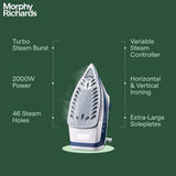 Morphy Richards Super Glide 2000 Watts Steam Iron With Steam Burst, Vertical And Horizontal Ironing, Ceramic Coated Soleplate, Blue | Brand New Seal Packed