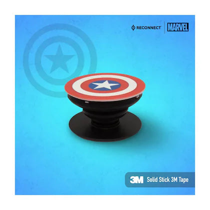 Reconnect Marvel Captain America Pop Socket & Stand, Secure grip, Hands free viewing, Solid stick 3M tape, Free car mount included, Mobile Accessories- DPS101 CA