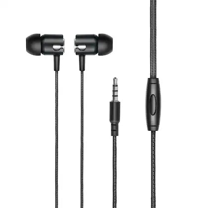 ARU Groove-22 Wired Earphone with Mic, Tangle free cable, 1.2m Round cable, 3.5mm Stereo Jack, Black