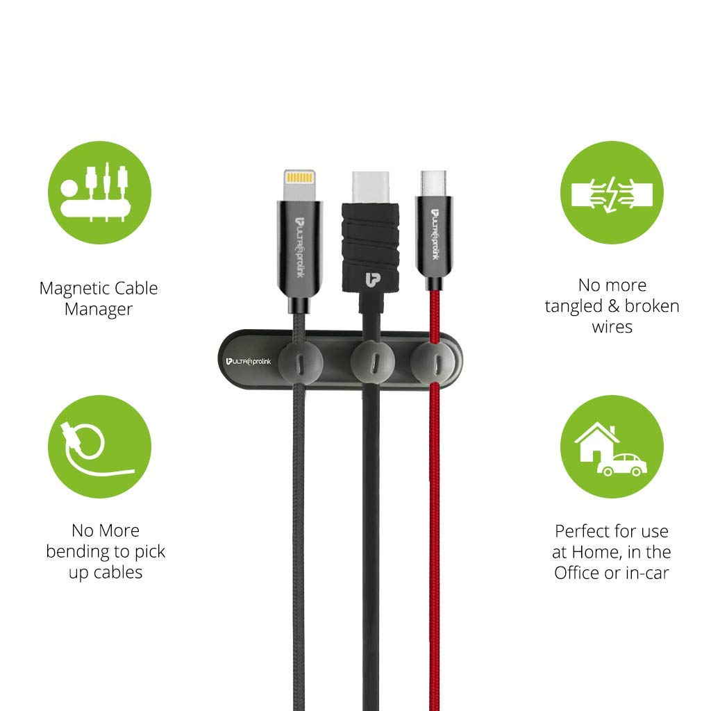 UltraProlink UM1001 Tidy Magnetic Cable Clips Organizer for Multipurpose Charging Accessory Cables, Mouse Cable, PC, Office and Home- Cable Manager & Organiser