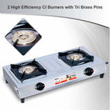 Inalsa Excel Stainless Steel 2 Burner Gas Stove, Manual Ignition, Silver /Black
