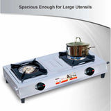 Inalsa Excel Stainless Steel 2 Burner Gas Stove, Manual Ignition, Silver /Black